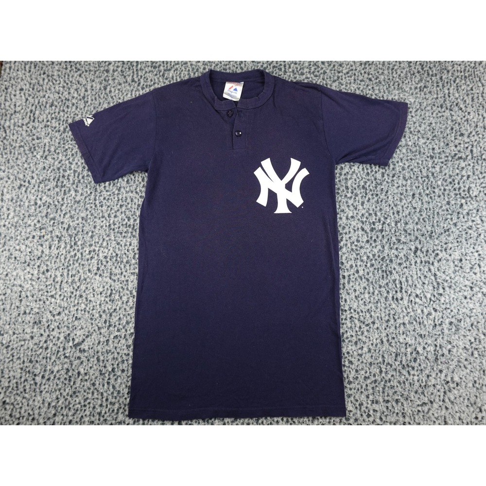 Majestic New York Yankees Henley Shirt Mens Small Navy Grant 11 Short Sleeve